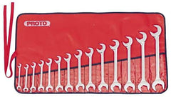 Proto - 14 Piece, 3/8" to 1-1/4", Open End Wrench Set - Inch Measurement Standard, Full Polish Finish, Comes in Nylon Roll - Top Tool & Supply