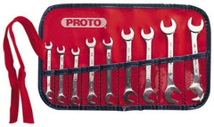 Proto - 9 Piece, 7/32" x 7/32" to 1/2" x 1/2", Open End Wrench Set - Inch Measurement Standard, Satin Finish, Comes in Nylon Roll - Top Tool & Supply