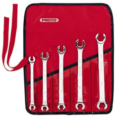 Proto - 5 Piece, 7mm x 8mm to 15mm x 17mm, 6 Point Flare Nut Wrench Set - Metric Measurement Standard, Satin Finish, Comes in Nylon Roll - Top Tool & Supply