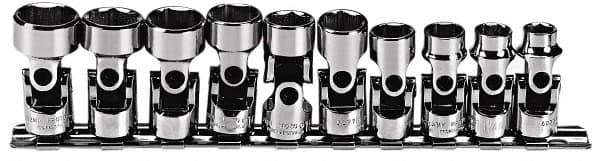 Proto - 10 Piece 3/8" Drive Standard Socket Set - 6 Points, 10 to 19mm, Metric Measurement Standard - Top Tool & Supply