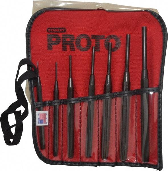 Proto - 7 Piece, 1/16 to 1/4", Pin Punch Set - Round Shank, Comes in Pouch - Top Tool & Supply