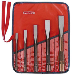 Proto - 5 Piece Cold Chisel Set - 6, 6-13/16, 7-5/8, 8-7/16 & 9-1/4" OAL, Sizes Included 3/8 to 7/8" - Top Tool & Supply