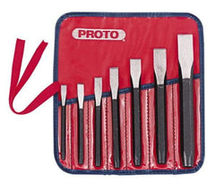 Proto - 7 Piece Cold Chisel Set - 5-1/2, 5-3/8, 5-9/16, 6, 6-3/4, 7-3/8 & 8" OAL, Sizes Included 5/16 to 7/8" - Top Tool & Supply