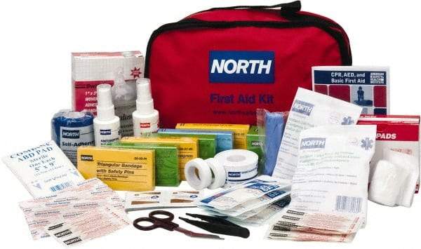 North - 187 Piece, 25 Person, Multipurpose/Auto/Travel First Aid Kit - 7" Wide x 6" Deep x 10" High, Nylon Bag - Top Tool & Supply