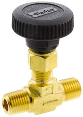 Parker - 3,000 Max psi, 3/8" Pipe, Brass, Inline Instrumentation Needle Valve - MNPT x MNPT End Connections - Top Tool & Supply