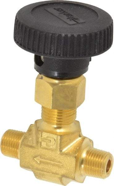 Parker - 3,000 Max psi, 1/8" Pipe, Brass, Inline Instrumentation Needle Valve - MNPT x MNPT End Connections - Top Tool & Supply