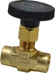 Parker - 3,000 Max psi, 1/4" Pipe, Brass, Inline Instrumentation Needle Valve - FNPT x FNPT End Connections - Top Tool & Supply