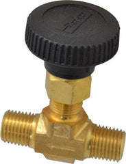 Parker - 3,000 Max psi, 1/4" Pipe, Brass, Inline Instrumentation Needle Valve - MNPT x MNPT End Connections - Top Tool & Supply