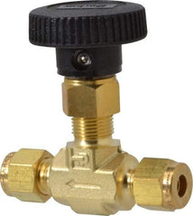 Parker - 3,000 Max psi, 1/4" Pipe, Brass, Inline Instrumentation Needle Valve - Compression x Compression CPI End Connections - Top Tool & Supply