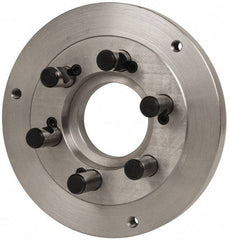 Buck Chuck Company - Adapter Back Plate for 10" Diam Self Centering Lathe Chucks - D1-6 Mount, 3-1/4" Through Hole Diam, 7.858mm ID, 10" OD, 0.985" Flange Height, Steel - Top Tool & Supply