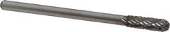 Atrax - 5/32" Cut Diam, 1/8" Shank Diam, Cylinder with Radius Head Double Cut Burr - Carbide, Radius End, 1/2" LOC, 1-1/2" OAL - Top Tool & Supply