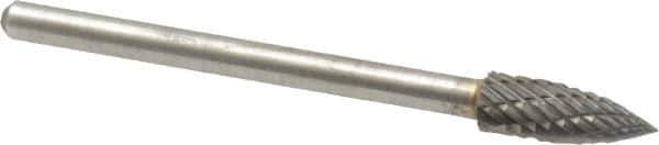 Atrax - 3/16" Cut Diam, 1/8" Shank Diam, Tree Head Double Cut Burr - Carbide, Point End, 1/2" LOC, 1-1/2" OAL - Top Tool & Supply