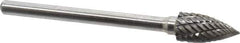 Atrax - 1/4" Cut Diam, 1/8" Shank Diam, Tree Head Double Cut Burr - Carbide, Point End, 1/2" LOC, 1-3/4" OAL - Top Tool & Supply