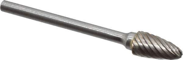 Atrax - 1/4" Cut Diam, 1/8" Shank Diam, Tree with Radius Head Single Cut Burr - Carbide, Radius End, 1/2" LOC, 1-3/4" OAL - Top Tool & Supply