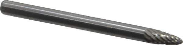 Atrax - 1/8" Cut Diam, 1/8" Shank Diam, Tree with Radius Head Double Cut Burr - Carbide, Radius End, 1/4" LOC, 1-1/2" OAL - Top Tool & Supply