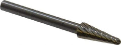 Atrax - 3/16" Cut Diam, 1/8" Shank Diam, Taper Head Single Cut Burr - Radius End, 1/2" LOC, 1-1/2" OAL - Top Tool & Supply