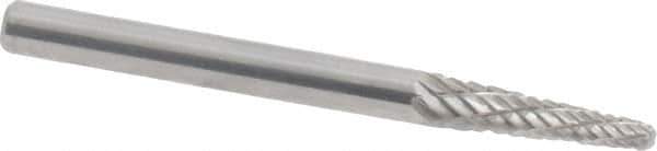 Atrax - 1/8" Cut Diam, 1/8" Shank Diam, Taper Head Double Cut Burr - Radius End, 1/2" LOC, 1-1/2" OAL - Top Tool & Supply