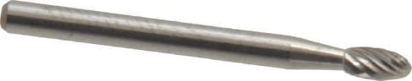 Atrax - 1/8" Cut Diam, 1/8" Shank Diam, Oval Head Single Cut Burr - Carbide, Radius End, 7/32" LOC, 1-1/2" OAL - Top Tool & Supply