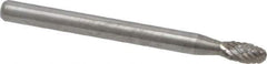 Atrax - 1/8" Cut Diam, 1/8" Shank Diam, Oval Head Double Cut Burr - Carbide, Radius End, 7/32" LOC, 1-1/2" OAL - Top Tool & Supply