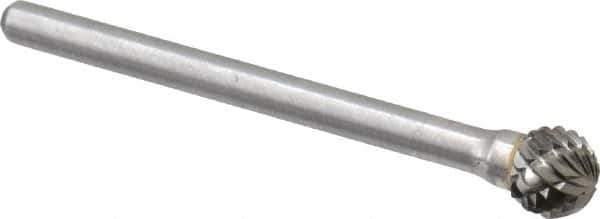 Atrax - 1/4" Cut Diam, 1/8" Shank Diam, Ball Head Double Cut Burr - Carbide, Radius End, 7/32" LOC, 1-1/2" OAL - Top Tool & Supply