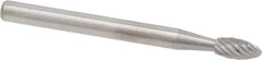 Atrax - 1/8" Cut Diam, 1/8" Shank Diam, Flame Head Single Cut Burr - Carbide, Radius End, 1/4" LOC, 1-1/2" OAL - Top Tool & Supply