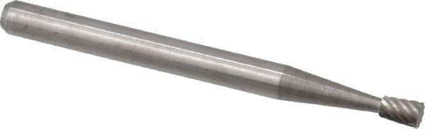 Atrax - 3/32" Cut Diam, 1/8" Shank Diam, Inverted Cone Head Single Cut Burr - Flat End, 3/16" LOC, 1-1/2" OAL - Top Tool & Supply