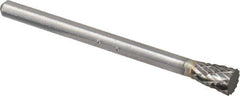 Atrax - 3/16" Cut Diam, 1/8" Shank Diam, Inverted Cone Head Double Cut Burr - Flat End, 1/4" LOC, 1-1/2" OAL - Top Tool & Supply