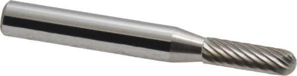 Atrax - 3/16" Cut Diam, 1/4" Shank Diam, Cylinder with Radius Head Single Cut Burr - Carbide, Radius End, 5/8" LOC, 2" OAL - Top Tool & Supply