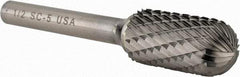 Atrax - 1/2" Cut Diam, 1/4" Shank Diam, Cylinder with Radius Head Double Cut Burr - Carbide, Radius End, 1" LOC, 2-3/4" OAL - Top Tool & Supply