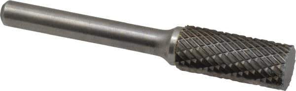 Atrax - 7/16" Cut Diam, 1/4" Shank Diam, Cylinder Head Double Cut Burr - Carbide, Flat End, 1" LOC, 2-3/4" OAL - Top Tool & Supply