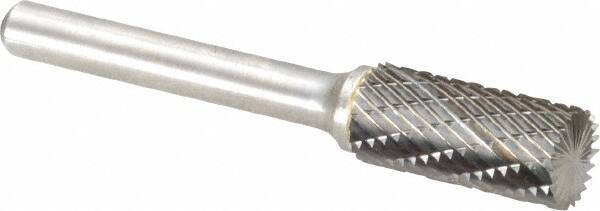 Atrax - 7/16" Cut Diam, 1/4" Shank Diam, Cylinder with End Cut Head Double Cut Burr - Carbide, End Cut End, 1" LOC, 2-3/4" OAL - Top Tool & Supply