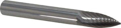 Atrax - 1/4" Cut Diam, 1/4" Shank Diam, Tree Head Single Cut Burr - Carbide, Point End, 5/8" LOC, 2" OAL - Top Tool & Supply