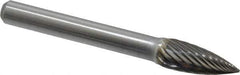 Atrax - 5/16" Cut Diam, 1/4" Shank Diam, Tree Head Single Cut Burr - Carbide, Point End, 3/4" LOC, 2-1/2" OAL - Top Tool & Supply