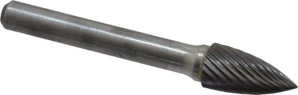 Atrax - 3/8" Cut Diam, 1/4" Shank Diam, Tree Head Single Cut Burr - Carbide, Point End, 3/4" LOC, 2-1/2" OAL - Top Tool & Supply