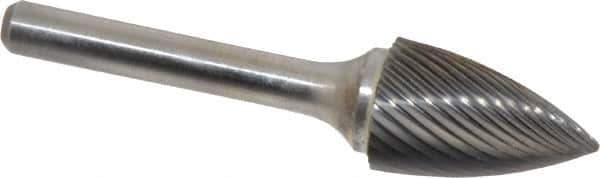 Atrax - 5/8" Cut Diam, 1/4" Shank Diam, Tree Head Single Cut Burr - Carbide, Point End, 1" LOC, 2-3/4" OAL - Top Tool & Supply