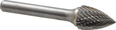 Atrax - 1/2" Cut Diam, 1/4" Shank Diam, Tree Head Double Cut Burr - Carbide, Point End, 3/4" LOC, 2-1/2" OAL - Top Tool & Supply