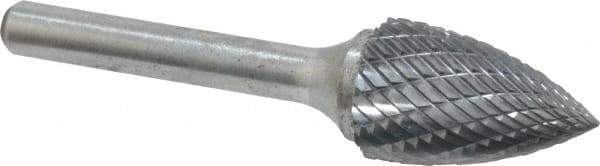 Atrax - 5/8" Cut Diam, 1/4" Shank Diam, Tree Head Double Cut Burr - Carbide, Point End, 1" LOC, 2-3/4" OAL - Top Tool & Supply