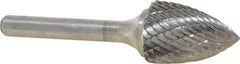 Atrax - 3/4" Cut Diam, 1/4" Shank Diam, Tree Head Double Cut Burr - Carbide, Point End, 1" LOC, 2-3/4" OAL - Top Tool & Supply