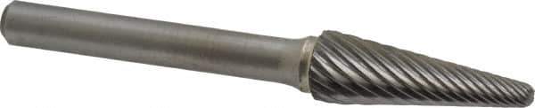 Atrax - 3/8" Cut Diam, 1/4" Shank Diam, Taper Head Single Cut Burr - Radius End, 1-1/16" LOC, 2-15/16" OAL - Top Tool & Supply