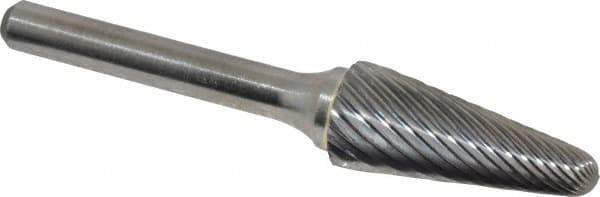 Atrax - 1/2" Cut Diam, 1/4" Shank Diam, Taper Head Single Cut Burr - Radius End, 1-1/8" LOC, 3" OAL - Top Tool & Supply