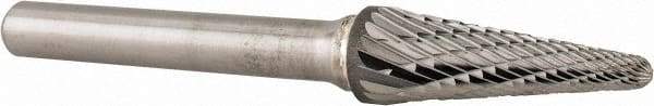 Atrax - 3/8" Cut Diam, 1/4" Shank Diam, Taper Head Double Cut Burr - Radius End, 1-1/16" LOC, 2-15/16" OAL - Top Tool & Supply