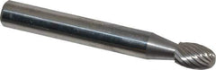 Atrax - 1/4" Cut Diam, 1/4" Shank Diam, Oval Head Single Cut Burr - Carbide, Radius End, 3/8" LOC, 2" OAL - Top Tool & Supply