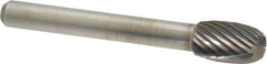 Atrax - 3/8" Cut Diam, 1/4" Shank Diam, Oval Head Single Cut Burr - Carbide, Radius End, 5/8" LOC, 2-3/8" OAL - Top Tool & Supply