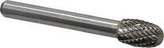 Atrax - 3/8" Cut Diam, 1/4" Shank Diam, Oval Head Double Cut Burr - Carbide, Radius End, 5/8" LOC, 2-3/8" OAL - Top Tool & Supply