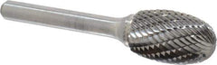 Atrax - 5/8" Cut Diam, 1/4" Shank Diam, Oval Head Double Cut Burr - Carbide, Radius End, 1" LOC, 2-3/4" OAL - Top Tool & Supply