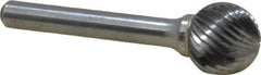 Atrax - 5/8" Cut Diam, 1/4" Shank Diam, Ball Head Single Cut Burr - Carbide, Radius End, 9/16" LOC, 2-3/8" OAL - Top Tool & Supply