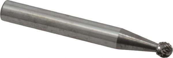 Atrax - 3/16" Cut Diam, 1/4" Shank Diam, Ball Head Double Cut Burr - Carbide, Radius End, 1/8" LOC, 2" OAL - Top Tool & Supply