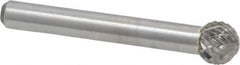 Atrax - 3/8" Cut Diam, 1/4" Shank Diam, Ball Head Double Cut Burr - Carbide, Radius End, 5/16" LOC, 2-1/8" OAL - Top Tool & Supply