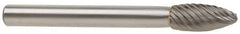 M.A. Ford - 1/2" Cut Diam, 1/4" Shank Diam, Flame Head Single Cut Burr - Carbide, Radius End, 1-1/4" LOC, 3-1/4" OAL - Top Tool & Supply