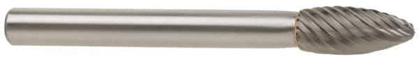 SGS Pro - 5/8" Cut Diam, 1/4" Shank Diam, Flame Head Single Cut Burr - Carbide, Radius End, 1-7/16" LOC - Top Tool & Supply